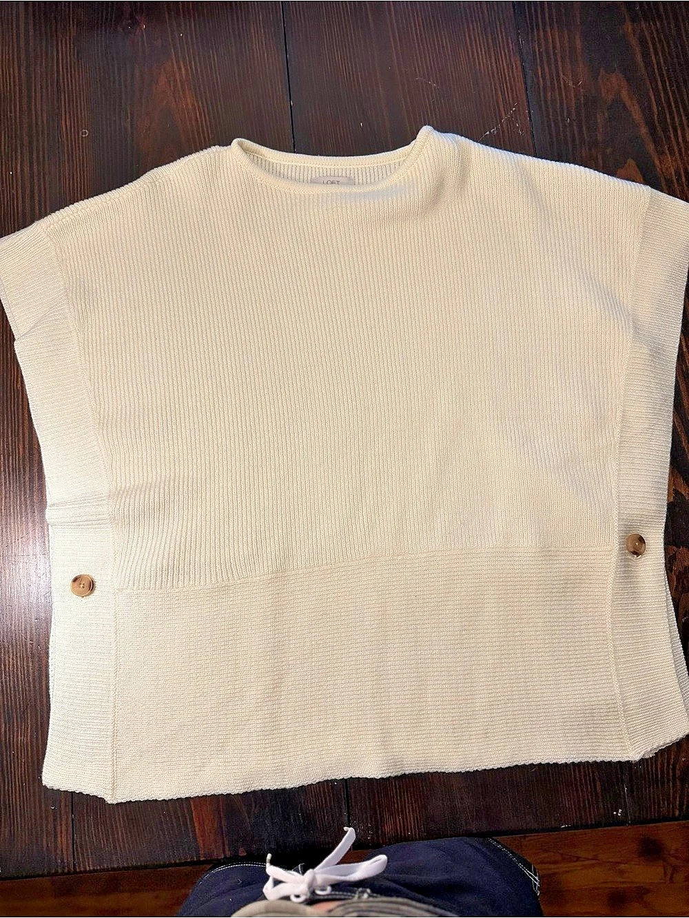 LOFT Knit Button Side Top in Cream Size XS